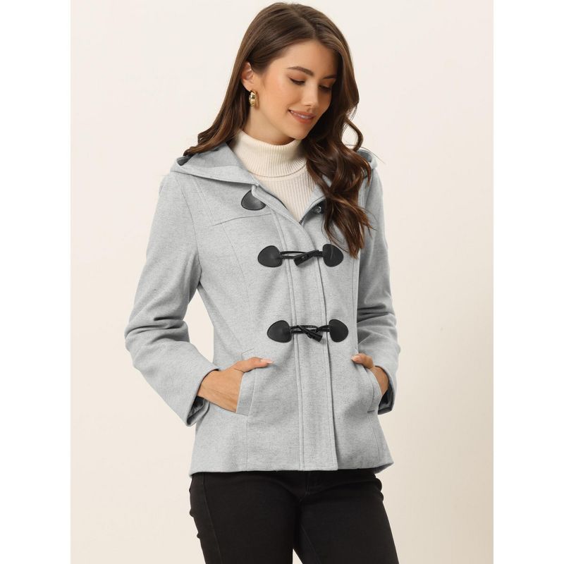 Allegra K Women's Casual Winter Outwear Hooded Button Toggle Duffle Coat, 2 of 6