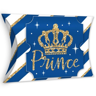 Big Dot of Happiness Royal Prince Charming - Favor Gift Boxes - Baby Shower or Birthday Party Large Pillow Boxes - Set of 12