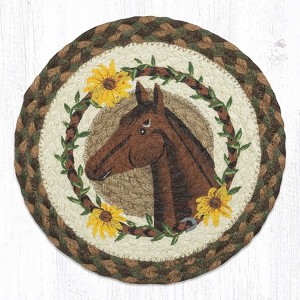 Earth Rugs Horse Lover Gift – Handmade Jute Hot Pad with Brown Horse and Daisies - 1 of 3