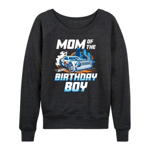 Women's - Hot Wheels - Mom Of Birthday Boy Lightweight French Terry Wide Neck Long Sleeve Shirt - 1 of 4