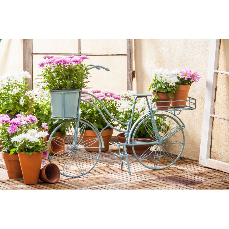 Evergreen Vintage Teal Bicycle Planter Outdoor Safe Decor, 3 of 6