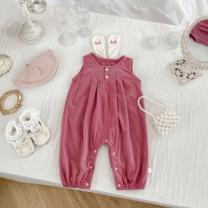 MyKids-Usa Arrival Autumn Baby Girls Long Sleeves Solid Color Knitted Top and Pink Overalls – Clothing Set - 1 of 4