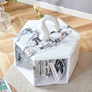 Lyngins Modern Coffee Table, Multi-Hole Design to Give More Storage Space, Stand-Up Design Center Table, Hexagonal Side Table/Sofa Table - 1 of 4