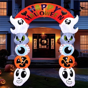 Joyfy 8 FT Tall Halloween Inflatable Outdoor Decoration, Cute Stacking Ghost Inflatable Archway with LEDs for Halloween Yard Garden Lawn Decoration - 1 of 4