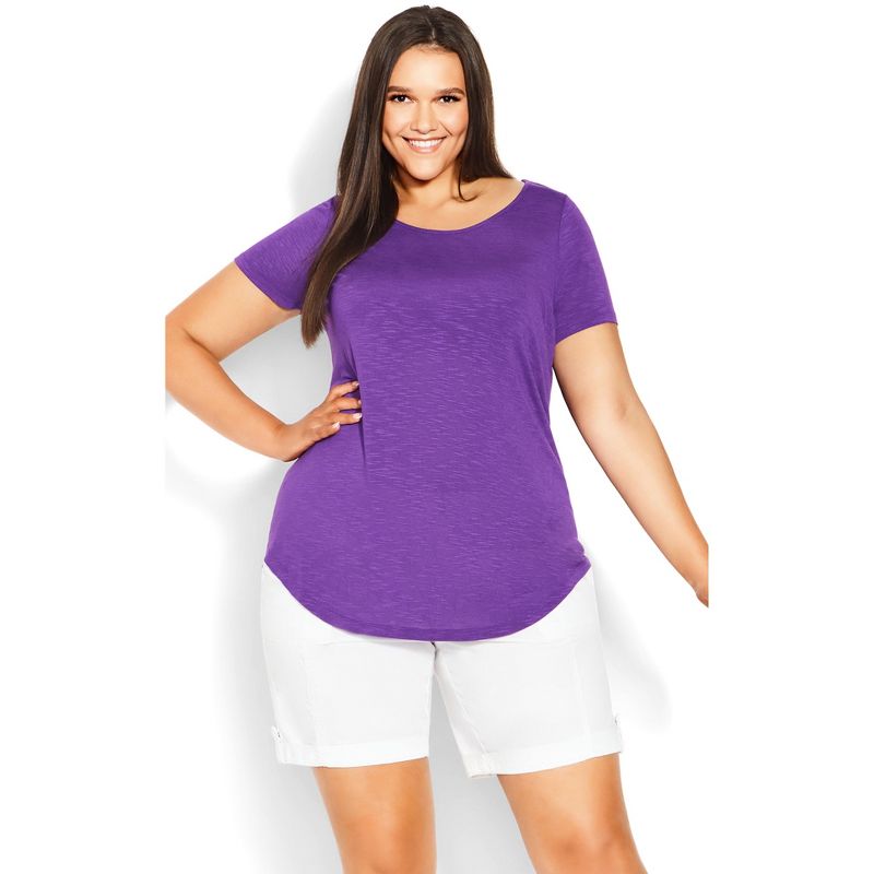Women's Plus Size Slub Tee - purple | EVANS, 1 of 6