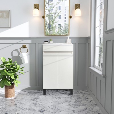ALEXOUN Compact White Bathroom Vanity with Glossy Ceramic Sink - Perfect for Small Bathrooms or Powder Rooms Apartments