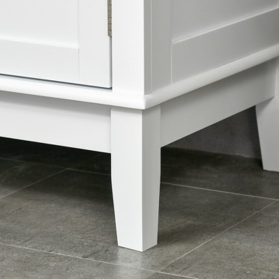 White MDF Bathroom Floor Cabinet with Tempered Glass Doors