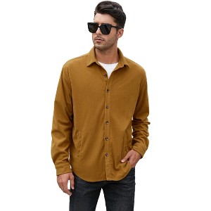 Men's corduroy longsleeved shirt classic button style ,with pleats at the back and pockets on the chest - 1 of 4
