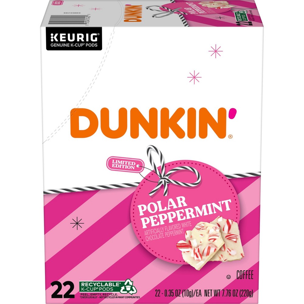 Dunkin' Polar Peppermint Artificially Flavored Medium Roast Coffee Keurig K-Cup Pods - 22ct