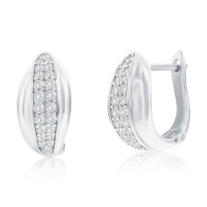 Bella Silver Sterling Silver, Pave CZ Hoop Earrings - Silver - 1 of 2