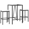 vidaXL - 3 Piece Patio Bar Set with Cushions Black Poly Rattan/Stylish Garden Pub Table and Stools/Tempered Glass Top/Weather-Resistant for Patio - 3 of 4