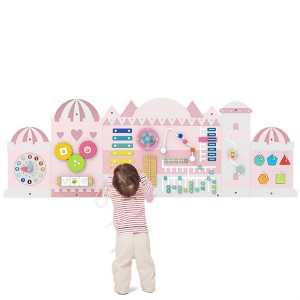 NAYSAYE Castle Activity Wall Busy Board Montessori Sensory Learning Center Panel Set for Kids Creative Playroom, Pink, 54"*1"*18" - 1 of 4