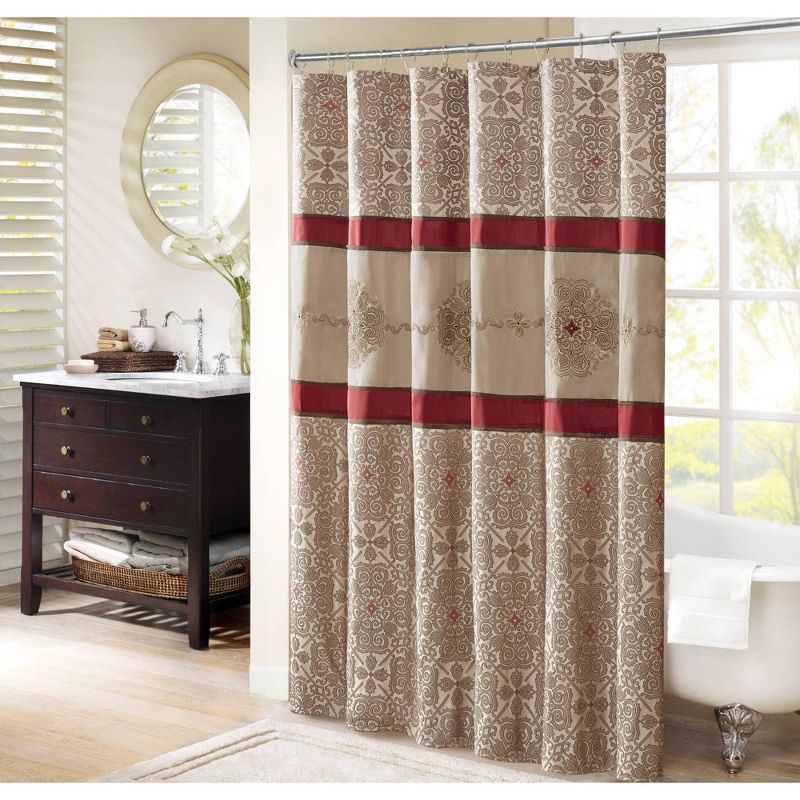 Perry Embroidered Shower Curtain Red, 1 of 6