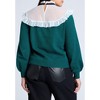 ELOQUII Women's Plus Size Sheer Yoke Sweater With Tie Neck - 3 of 4