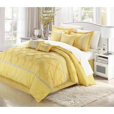 Chic Home Vermont Solid Pleating, Yellow And Grey Bedding Sets
