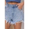 Women's Crystal Stud Frayed Shorts - Blue B - 4 of 4