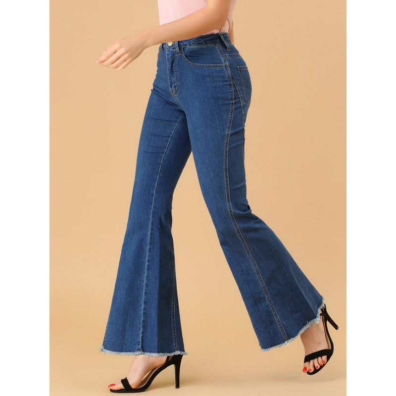 Allegra K Women's Vintage High Waist Stretch Denim Bell Bottoms Jeans, 3 of 8
