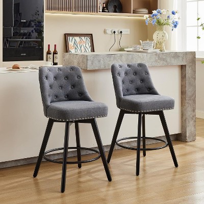 Counter Height Bar Stools Set of 2, Modern Swivel Bar Stools with Back, Wood Legs, 26"H Seat Upholstered Barstools Chair for Kitchen Island Home Bar