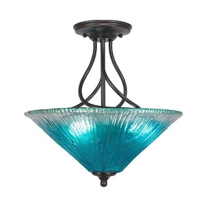 Toltec Lighting Capri 3 - Light Flush Mount in  Dark Granite with 16" Teal Crystal Shade - 1 of 1