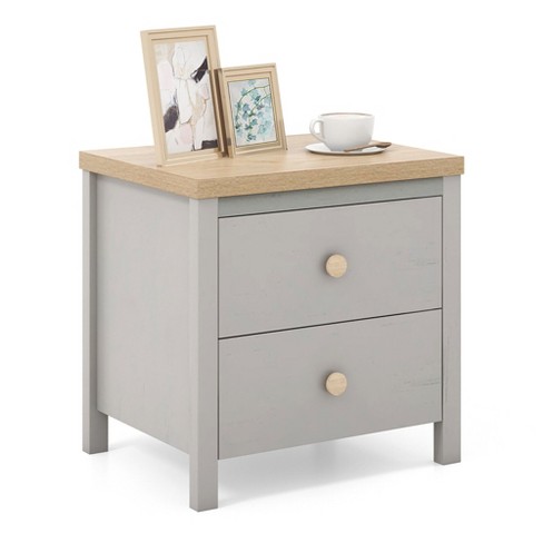 Tangkula Nightstand Farmhouse Side End Table W/ Solid Wood Legs & 2 ...