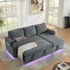 TiramisuBest Modern Chenille Multi-Functional Pull-Out Sofa Bed with Retractable Table, LED Lights, USB Ports & Cup Holders, Gray - 3 of 4