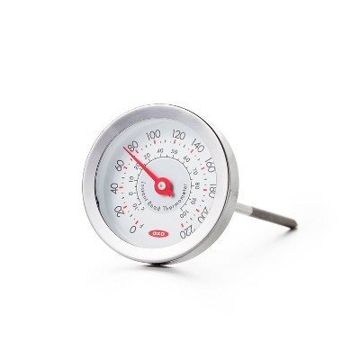 OXO Instant Read Thermometer: Stainless Steel Analog Food & Candy Thermometer, 0-220°F, Hand Wash, White