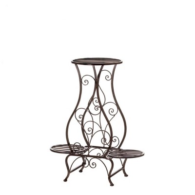 12.5" Indoor/Outdoor Iron Hourglass Triple Plant Stand Black - Zings & Thingz