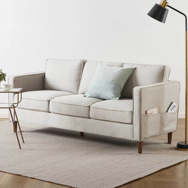 Hana Modern Linen Fabric Sofa/Couch with Armrest Pockets - Mellow, 3 of 11