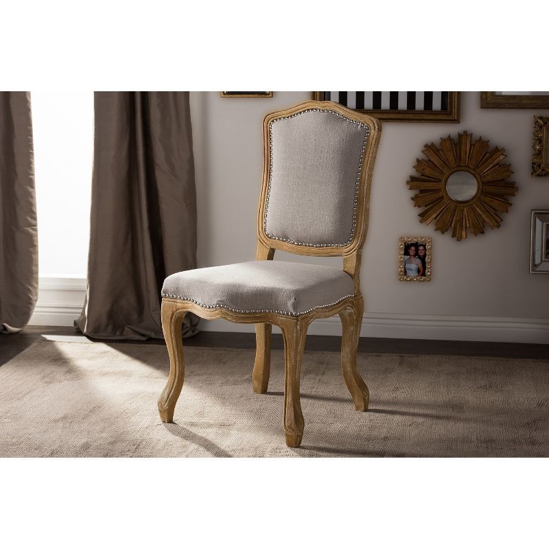 Chateauneuf French Weathered Oak Finish Fabric Upholstered Dining Side Chair Beige - Baxton Studio, 4 of 10