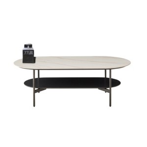TiramisuBest White Ceramic Coffee Table with Coffee Gray MDF Shelf, Double-Layer Modern Living Room Table - 1 of 4