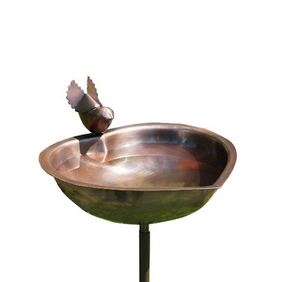 Antique Copper Heart Shaped Birdbath with Metal Stake