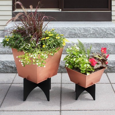 15" Copper Plated Square Planter with Black Iron Stand