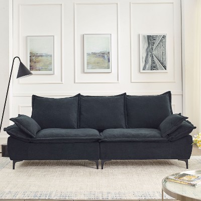 VASIP 88.5 inch Modern Sailboat Sofa Dutch Velvet 3-Seater Sofa with Two Pillows for Small Spaces in Living Rooms, Apartments