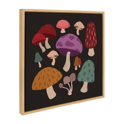 Sylvie Forest Mushrooms Dark Framed Canvas Wall Art, 22x22 Natural