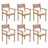 vidaXL Solid Teak Wood Stackable Patio Chairs with Cream Cushions - Set of 6 - Garden/Outdoor/Lounge Seating - Weather-Resistant Finish - 2 of 4