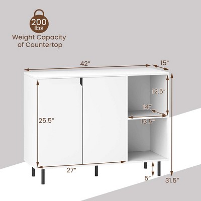 Costway Kitchen Sideboard Buffet with Adjustable Shelves 2 Doors Sturdy Metal Legs White — фото 3