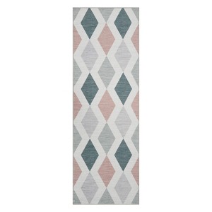 Coucheta Washable Living Room Rug, Checkered Diamond Rug Non-Slip Modern Neutral Geometric Plaid Rugs for Bedroom, Low Pile Area Rug - 1 of 4