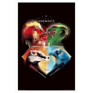 Trends International The Wizarding World: Harry Potter - Hogwarts House Crests Framed Wall Poster Prints - 1 of 4