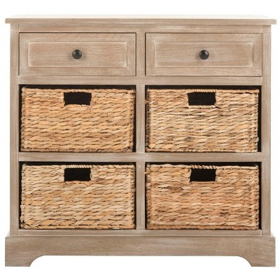 Herman 30" Beige Pine Storage Unit with Wicker Baskets