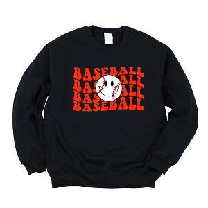 Simply Sage Market Women's Graphic Sweatshirt Baseball Stacked Smiley Face - 1 of 3