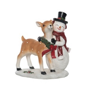 Transpac Resin 10.5 in. Multicolor Christmas Snowman with Reindeer - 1 of 4