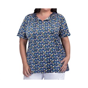 Women's Printed Short Sleeve Ruffle and Tie Top - Plus - On The Plus Side - 1 of 3