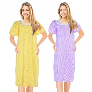 JEFFRICO 2 Pack House Dresses for Women with Pockets - Lightweight Breathable Short Sleeve Muumuu & Nightgowns - Women's Dusters - 1 of 4