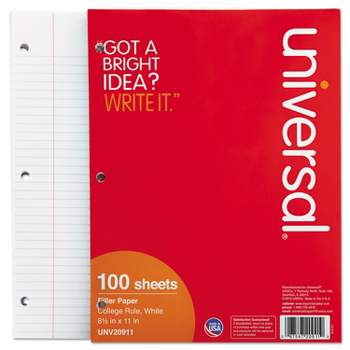 UNIVERSAL Filler Paper 8 1/2 x 11 College Rule White 100 Sheets/Pack 20911