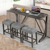 Gulches 4-Piece Bar Table Set with Power Outlet - 59"L Dark Gray Faux Wood Table + 3 Padded Linen Stools, USB/Type-C Ports, Space-Saving - 4 of 4