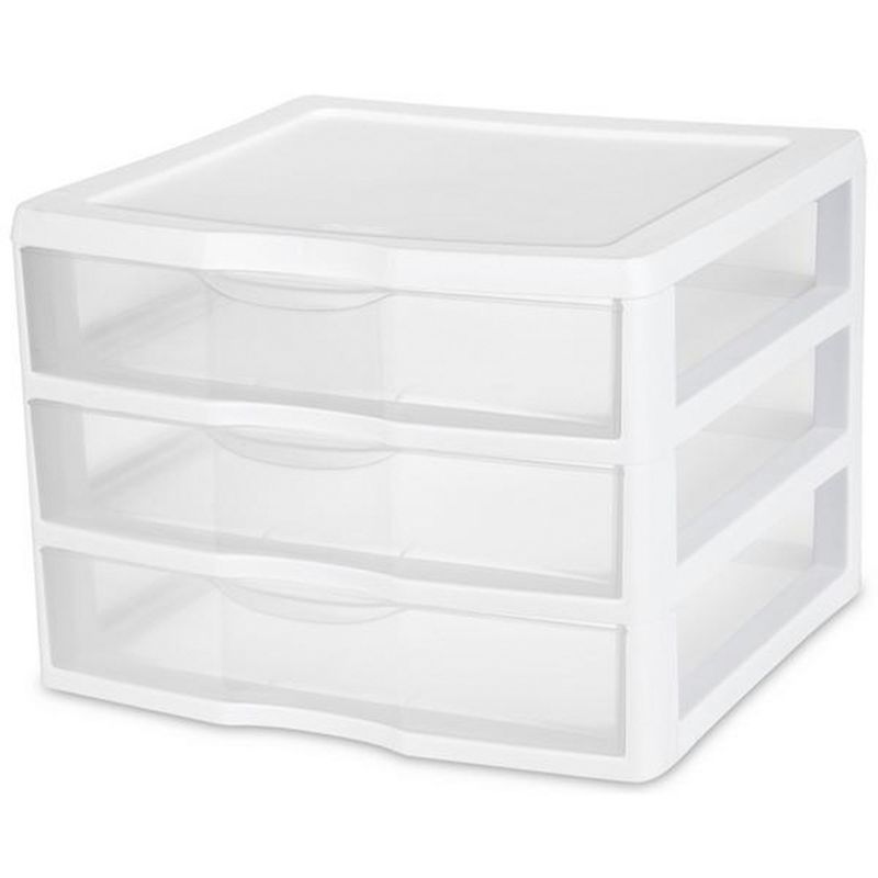 Sterilite Clear Plastic Stackable Small 3 Drawer Storage System for Home Office, Dorm Room, or Bathrooms, 3 of 8