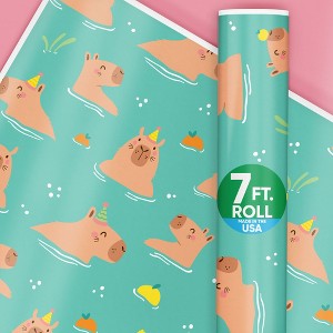 Big Dot of Happiness Capybara Wrapping Paper Roll, Capy Birthday Gift Wrap for Kids, 24 in x 7 feet, 1 Roll - 1 of 4