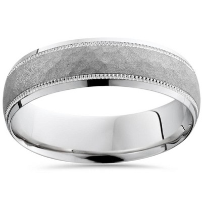 Pompeii3 Mens Hammered 950 Platinum 6mm Comfort Fit Wedding Band