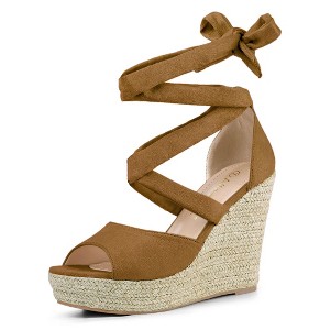 Allegra K Women's Lace Up Open Toe Platform Espadrille Wedge Sandals - 1 of 4