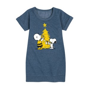 Girls' - Peanuts - Xmas Charlie And Snoopy Graphic Short Sleeve Fleece Dress - 1 of 4